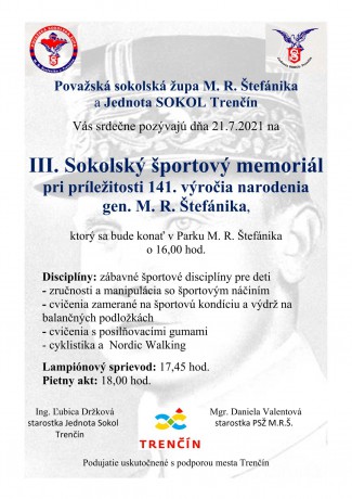 Plagát III. Sokolský memoriál 21.7.2021